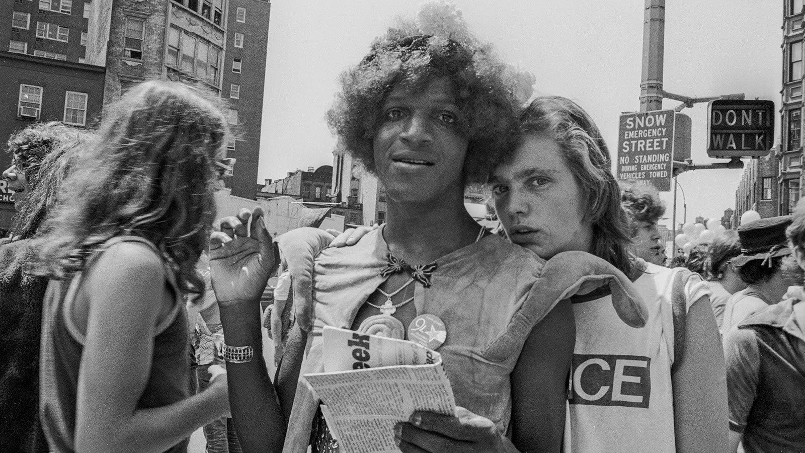 Activist Marsh P. Johnson and her friend at Christopher Street Liberation Day in NYC, 1976.